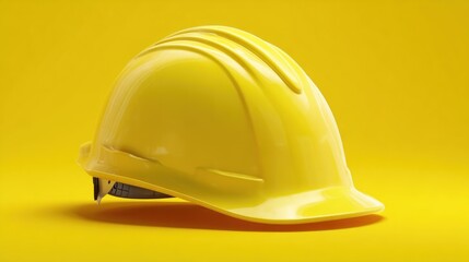 Fototapeta premium Bright yellow safety helmet on a vibrant yellow background