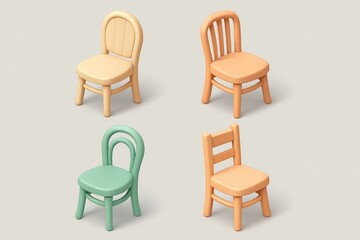 Colorful Children's Wooden Chairs Set in Pastel Shades on Light Background for Playroom or Nursery Decor