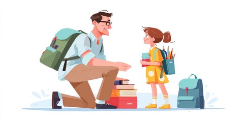 Father and daughter ready for school