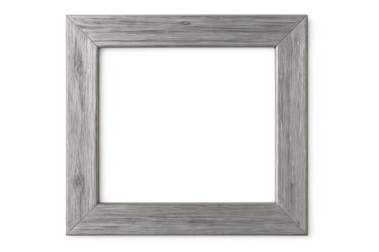 Simple, empty, grey wooden picture frame with transparent background, perfect for showcasing artwork or photos