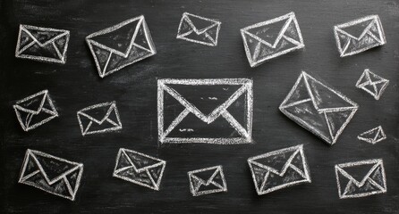 Chalk-drawn email icons on dark board