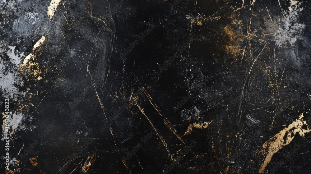Poster a textured abstract background featuring dark colors with hints of gold and silver, creating a drama