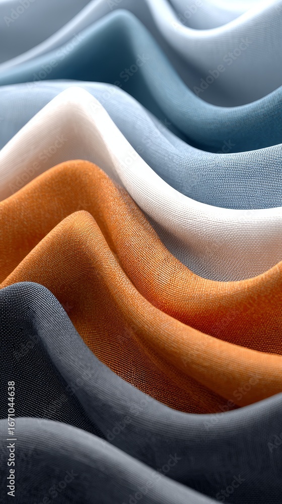 Poster multicolored fabric wavy patterns showing textile texture