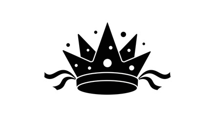 Silhouette of an ornate crown with decorative ribbons.