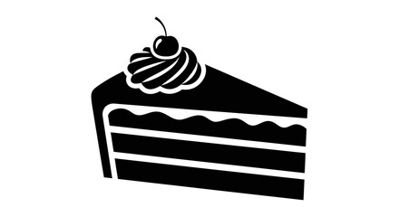 Silhouette of a delicious slice of cake with whipped cream and cherry.