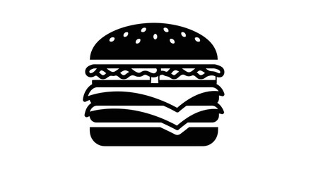 Simple black and white graphic of a double cheeseburger.