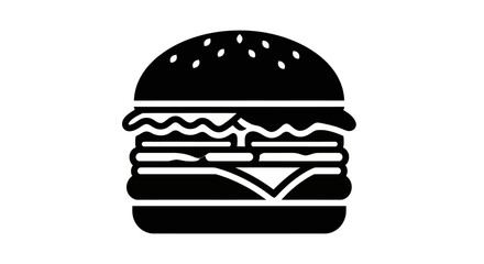 Simple black and white graphic illustration of a hamburger.