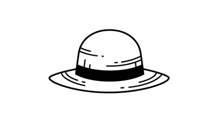 A simple black and white line drawing of a straw hat with a black band.