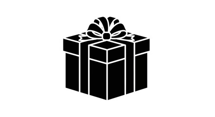 Black and white illustration of a wrapped gift box with a decorative bow on top.