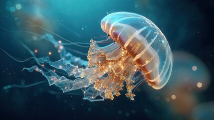 Translucent jellyfish in the deep blue ocean