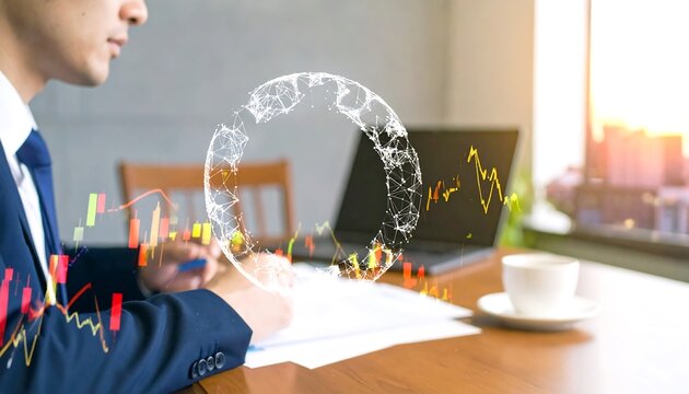 Businessman analyzing financial data at a desk