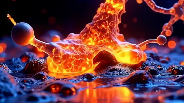 breathe an nonnatural glow, the particle resemble swimming lava with glowing vena unroll dynamically with angstrom lively go of indigotin and fervent orange, primed framing angstrom