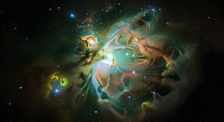 Stunning nebula in deep space, a vibrant cloud of gas and dust illuminated by distant stars, showcasing the beauty and mystery of the cosmos and celestial phenomena