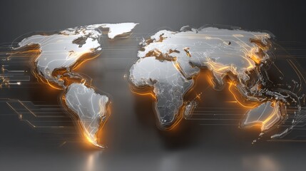 Modern Digital World Map with Connected Lines and Global Representation