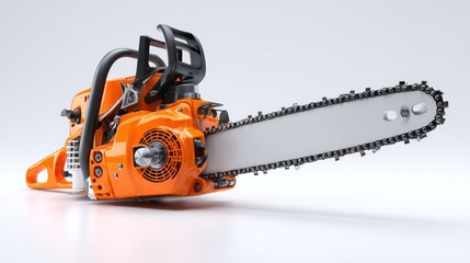 Fototapeta premium Powerful orange chainsaw with sharp chain