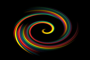 Abstract rainbow swirl with a smooth, colorful vortex of light. Dynamic concept for creativity, diversity, pride, and vibrant energy flow on a black background.