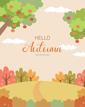 Autumn landscape background image with trees and fruits, season, plant, nature