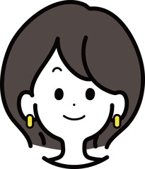 ピアスまたはイヤリングをつけたショートカットの女性のベクターイラスト