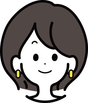 ピアスまたはイヤリングをつけたショートカットの女性のベクターイラスト