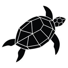 Obraz premium Stylized geometric sea turtle swimming silhouette black