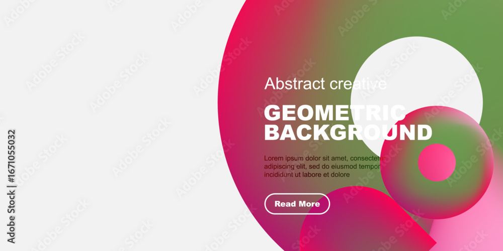 Poster abstract design features overlapping colorful shapes. text includes geometric background, plus sampl