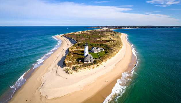 Aerial view of island with lighthouse - Powered by Adobe