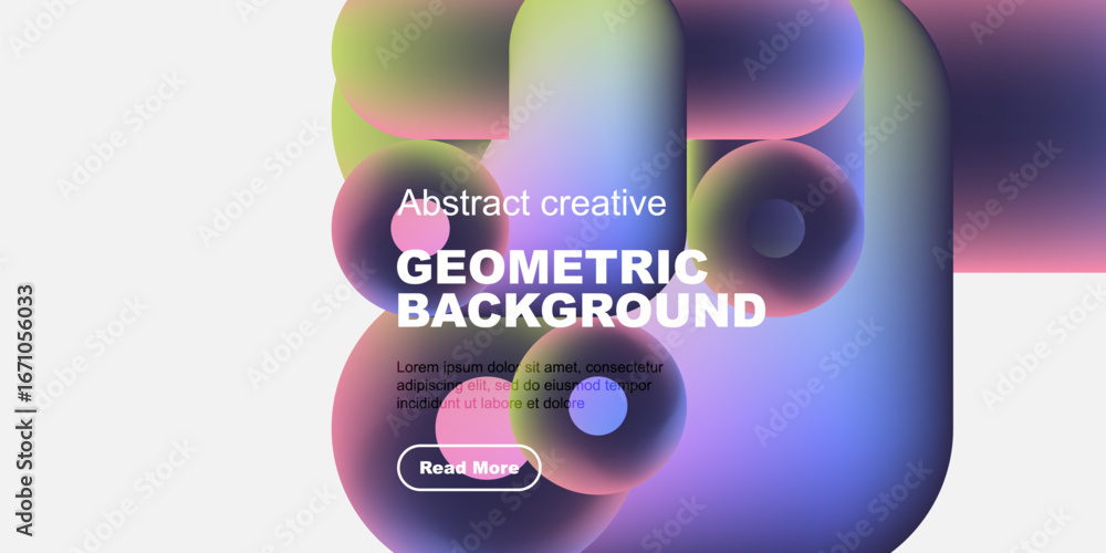 Aufkleber colorful abstract shapes overlap, creating dynamic geometric background. text promotes further explo