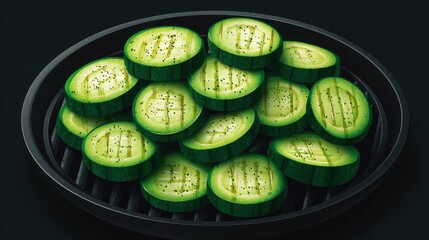 Grilled Cucumber Slices on a Black Grill Plate for Healthy Eating