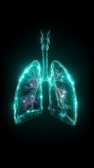 Striking green and blue lungs on black background, a visual representation of respiratory health anatomy