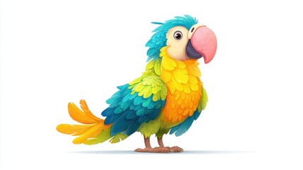 Obraz premium Colorful Cartoon Parrot with Vibrant Feathers and Playful Expression