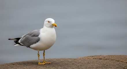 Obraz premium Seagull Standing on Coastal Rock by Water.