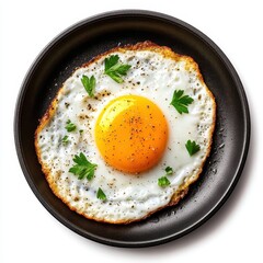 Fried egg preparation kitchen food photography home environment top view culinary delight