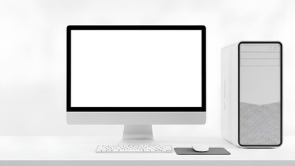 Fototapeta premium Modern Desktop Computer Setup with Blank Screen for Mockup Display