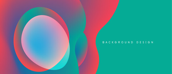 Abstract vibrant design features overlapping circles, gradients. Teal, red, blue hues create modern visual impact. Minimalist style.