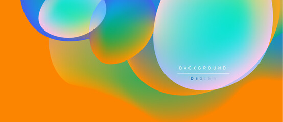 Abstract colorful shapes blend, creating vibrant gradients. Orange dominates bottom, transitioning to turquoise, blue hues. Modern design element.
