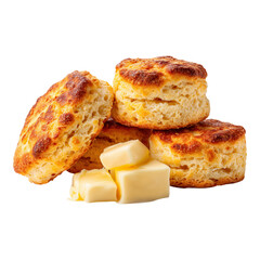 Fototapeta premium Breakfast with warm fluffy biscuits and butter concept. Freshly baked biscuits with butter ready to be enjoyed.