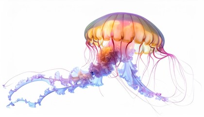 Mesmerizing jellyfish underwater, vibrant colors, graceful tentacles, ocean life.