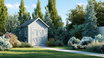 Peaceful garden shed nestled amidst lush greenery