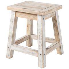 Watercolor Rustic Wooden Stool with Distressed White Finish