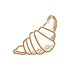 illustration of croissant bread in doodle style. Simple bakery icon, isolated on transparent background