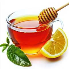 Brewed herbal tea with honey and lemon kitchen food photography bright fresh concept