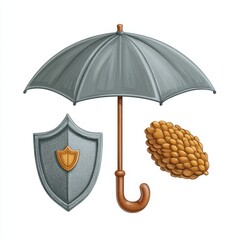 Defensive action umbrella and shield design graphic art digital illustration studio conceptual protection