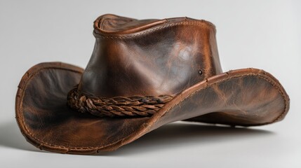 Rustic brown leather cowboy hat