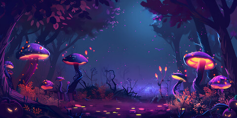 Fototapeta premium Mystical Forest with Illuminated Mushrooms 