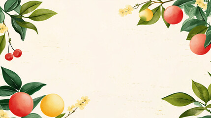Fruit & Flower Illustration with Citrus, Cherries & Blossoms for Nature Themes