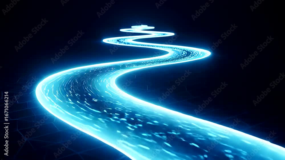 Poster dynamic blue light trail animation for futuristic technology and data flow visuals, glowing path