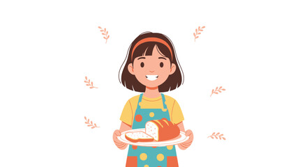 Cheerful Baker Showing Freshly Baked Bread in a Beautifully Illustrated Appealing Scene