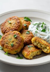 Fototapeta premium Golden, crispy fritters with a creamy sauce