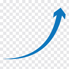 Blue curved arrow icon. Blue Right up curved arrow vector. Long arrow. Blue arrow icon on white background. Vector illustrator. EPS 10