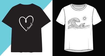 Naklejka premium Two t-shirts one black with heart design one white with floral sketch